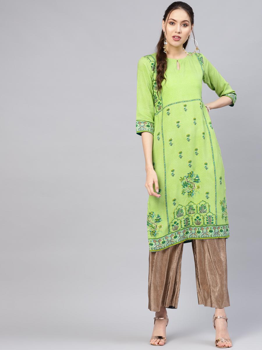 Green Rayon Printed Straight Kurta - Plysofyarn